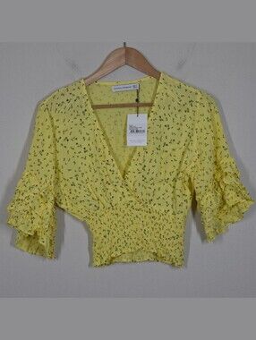NWT Faithfull The Brand Gisela Top Yellow La Fica Floral Smocked Ruffles 4 Boho